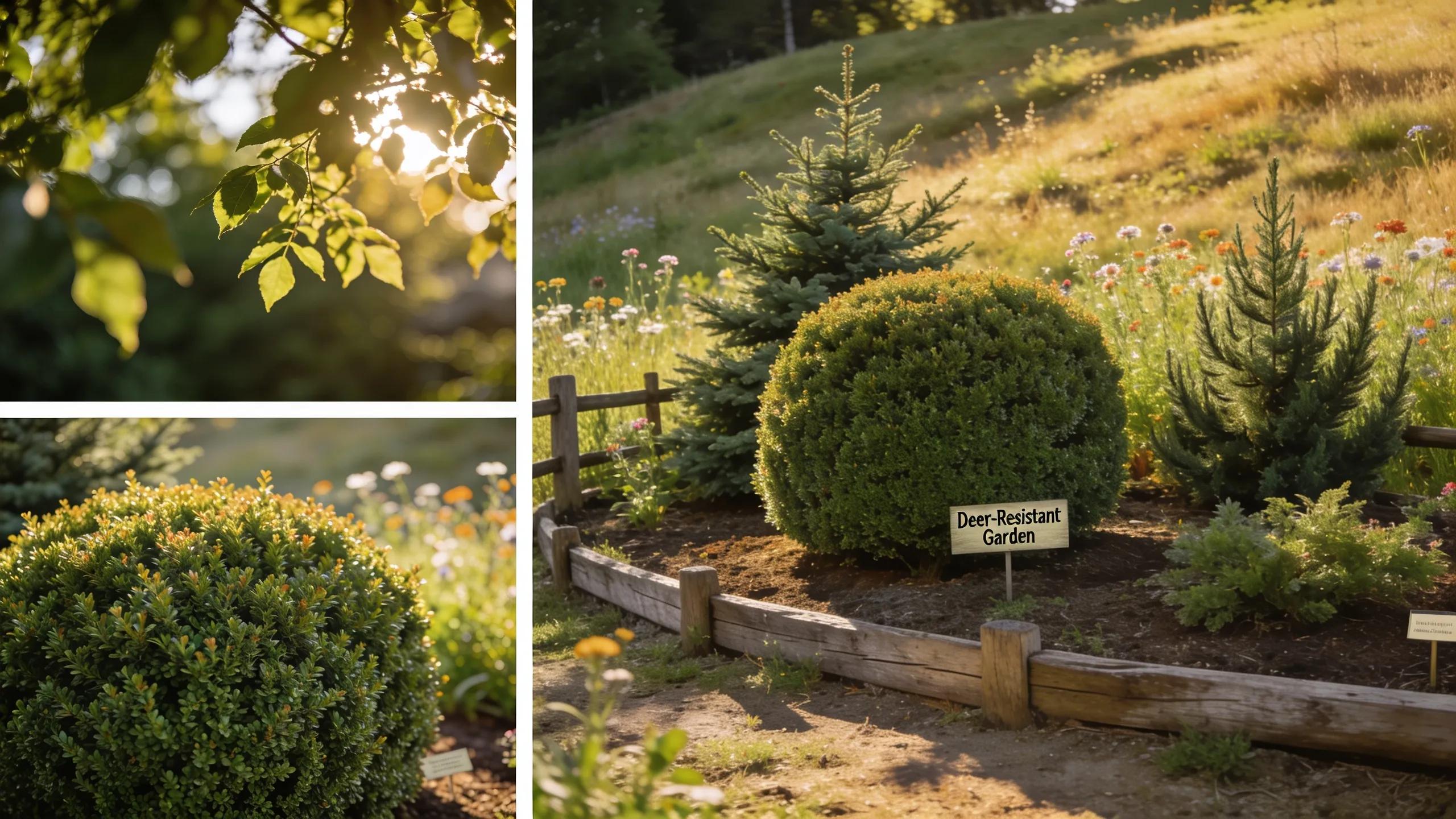 Beautiful garden with deer-resistant shrubs, illustrating effective strategies for protecting plants from deer