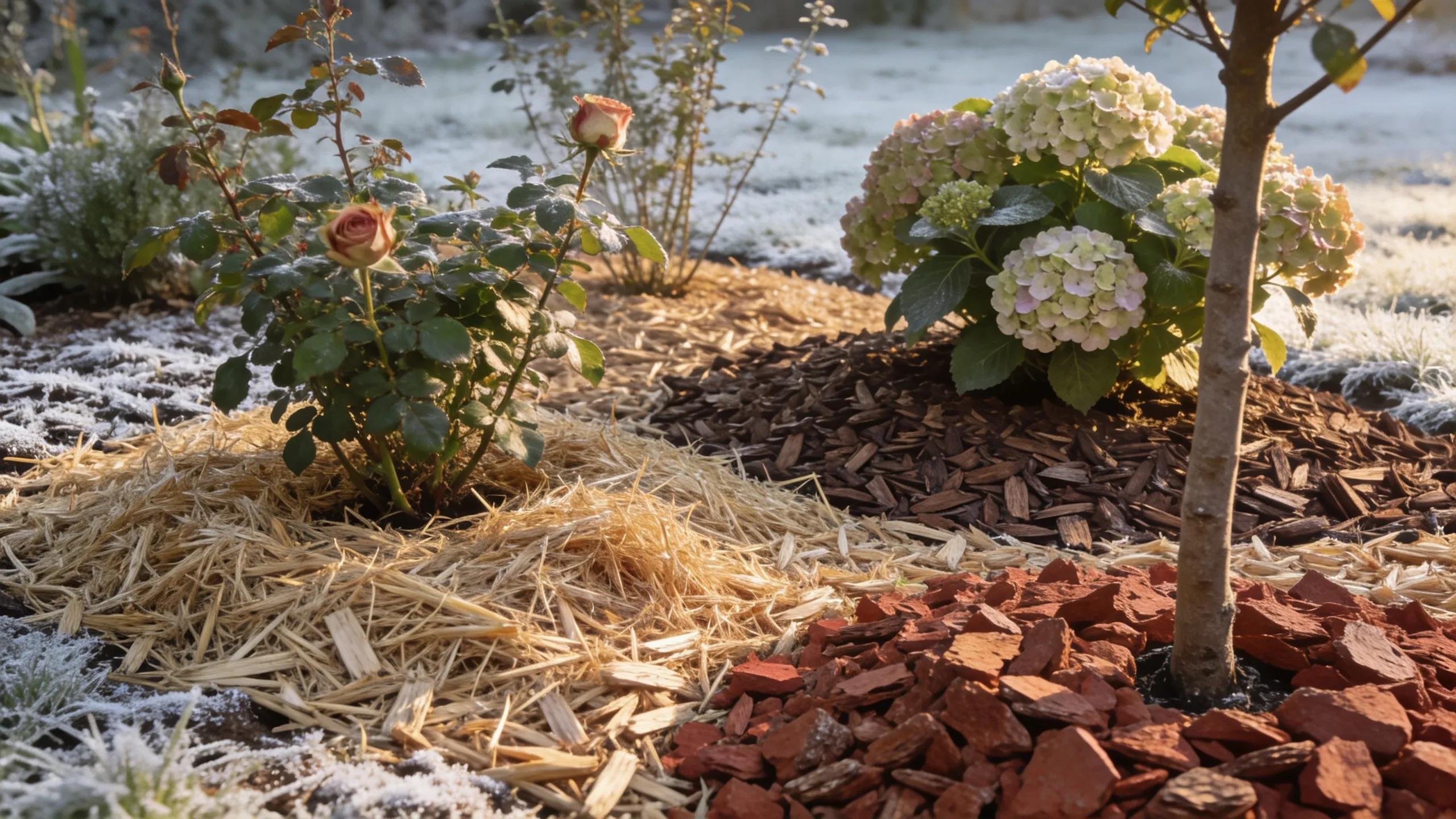 Effective mulching techniques with straw and wood chips around plants