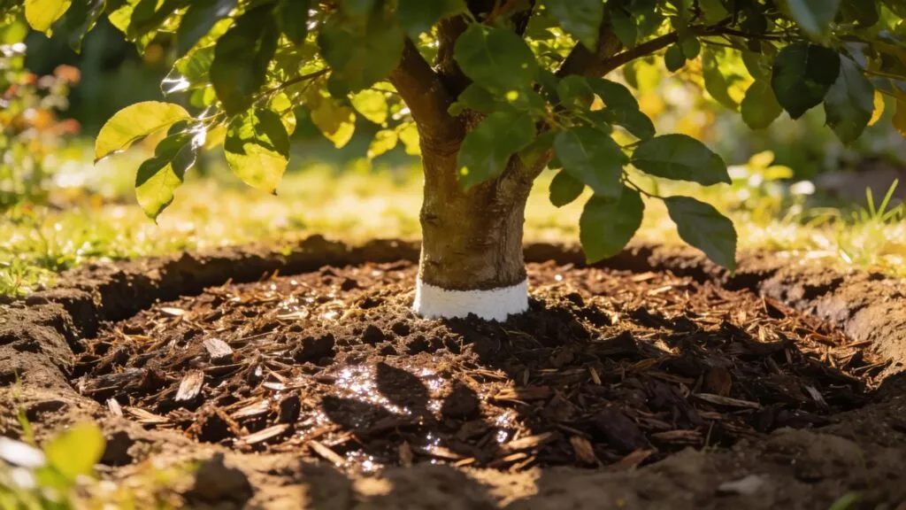 Healthy tree with organic mulch showcasing proper mulching techniques