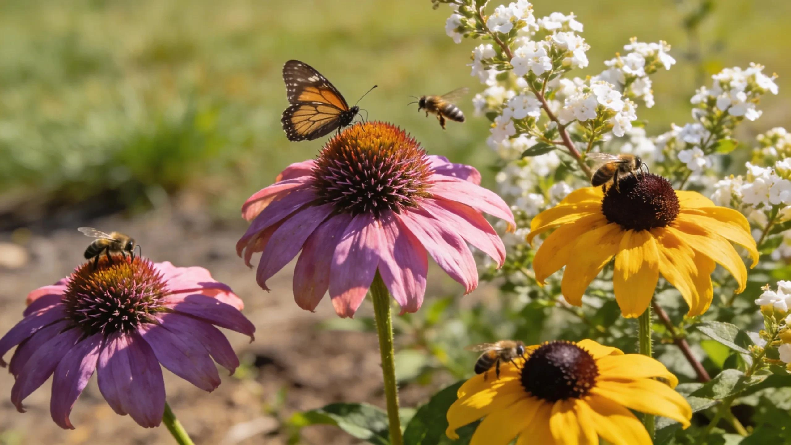 Close-up of native plants for New Jersey summers, showcasing pollinators and vibrant flowers